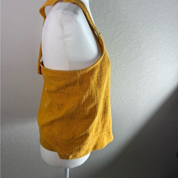 Madewell Mustard Yellow Crepe Square Neck Button Strap Tank Top - Picture 6 of 10
